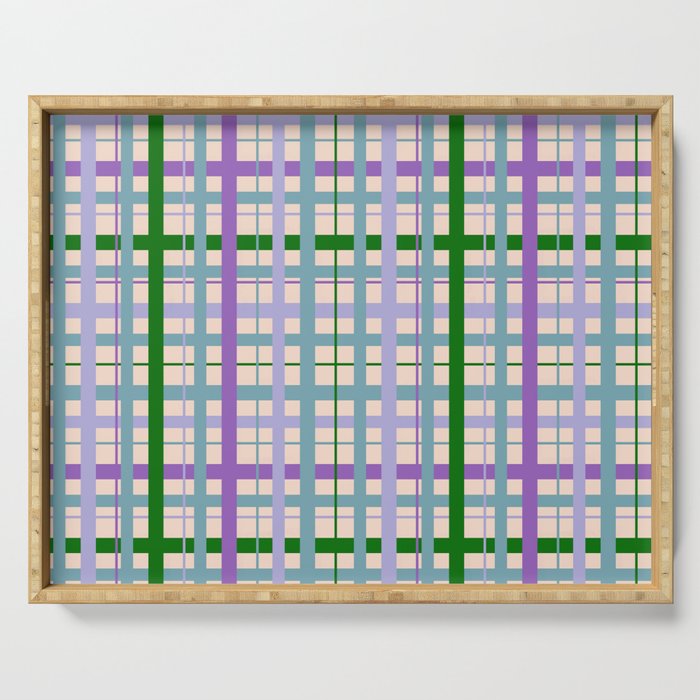 Gingham - Very Peri, Green, turquoise  Serving Tray Gallery Image 1