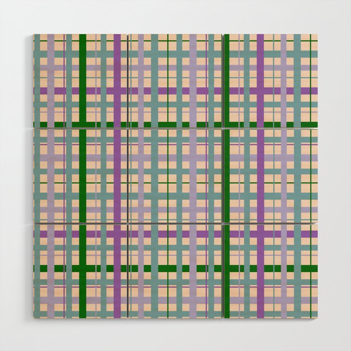 Gingham - Very Peri, Green, turquoise  Wood Wall Art Gallery Image 1