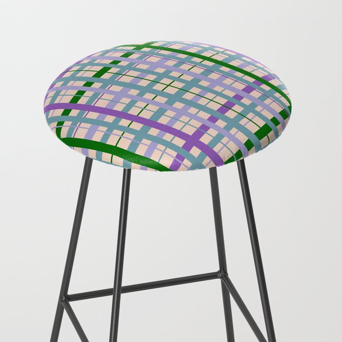 Gingham - Very Peri, Green, turquoise  Stool Gallery Image 2
