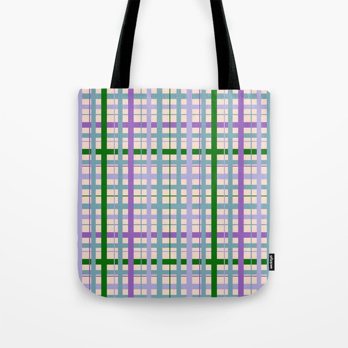 Gingham - Very Peri, Green, turquoise  Tote Bag Gallery Image 1