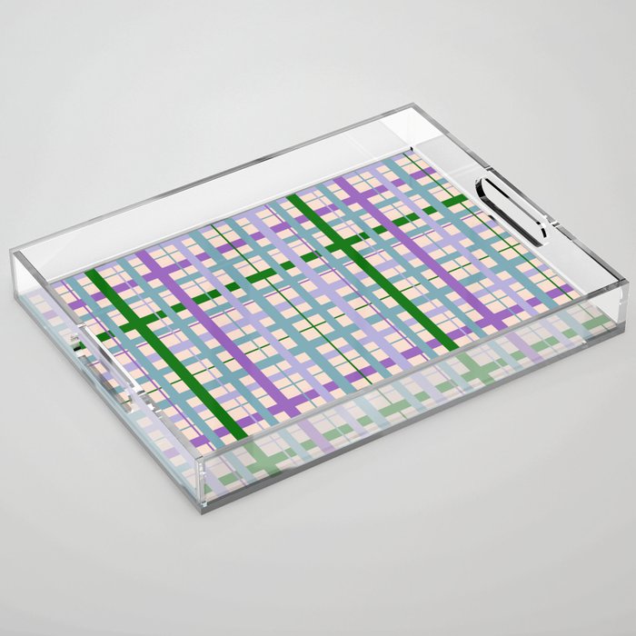 Gingham - Very Peri, Green, turquoise  Acrylic Tray Gallery Image 1
