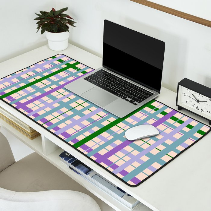 Gingham - Very Peri, Green, turquoise  Desk Mat Gallery Image 2