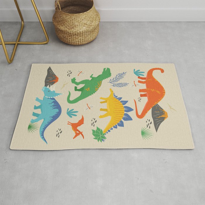 Jurassic Dinosaurs in Primary Colors Rug Gallery Image 1