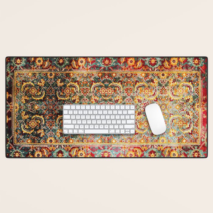 Copper Turquoise Antique Tabriz Rug Print Desk Mat Gallery Image 1