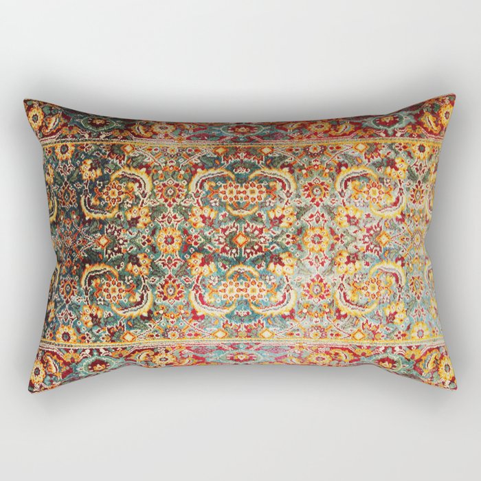 Copper Turquoise Antique Tabriz Rug Print Rectangular Pillow Gallery Image 1