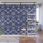 Light Blue, Cobalt Blue, & White Floral Pattern Wall Mural Gallery Image 1