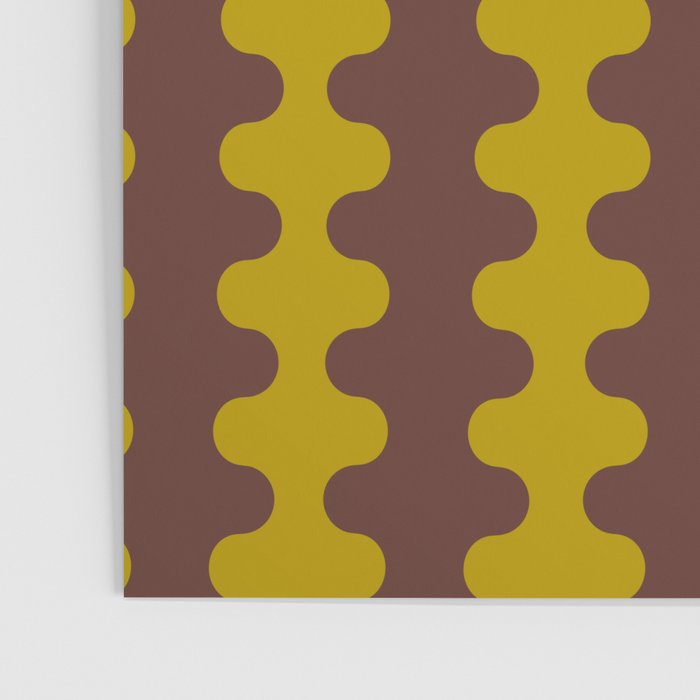 Retro Stripes Wavy Ogee A-Go-Go Vertical Pattern in Dark Brown and Chartreuse Olive Yellow Poster Gallery Image 3