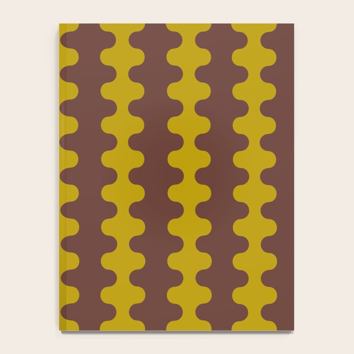 Retro Stripes Wavy Ogee A-Go-Go Vertical Pattern in Dark Brown and Chartreuse Olive Yellow Notebook Gallery Image 4