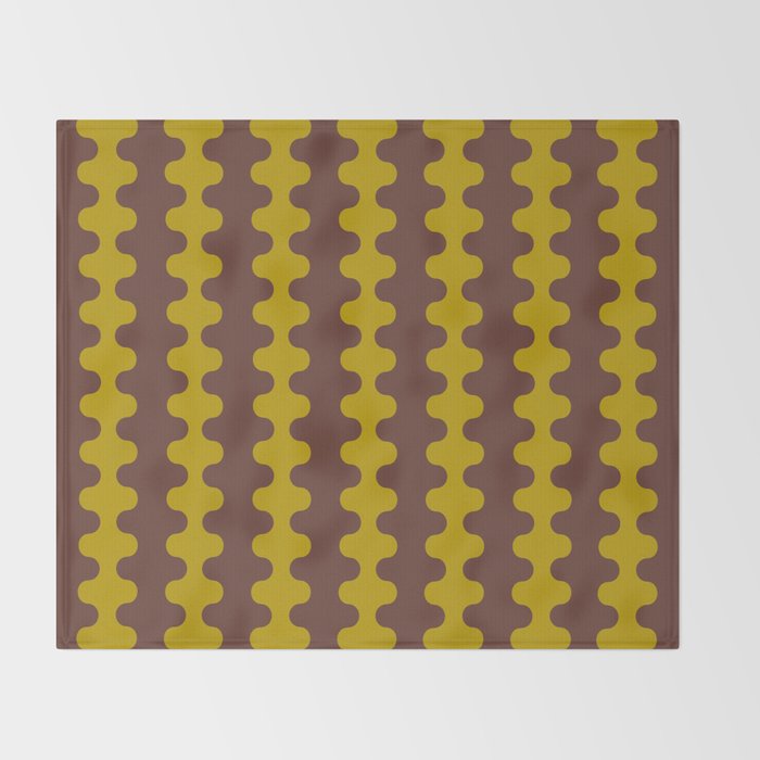 Retro Stripes Wavy Ogee A-Go-Go Vertical Pattern in Dark Brown and Chartreuse Olive Yellow Throw Blanket Gallery Image 2