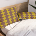 Retro Stripes Wavy Ogee A-Go-Go Vertical Pattern in Dark Brown and Chartreuse Olive Yellow Pillow Sham Gallery Image 2