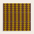 Retro Stripes Wavy Ogee A-Go-Go Vertical Pattern in Dark Brown and Chartreuse Olive Yellow Wood Wall Art Gallery Image 1