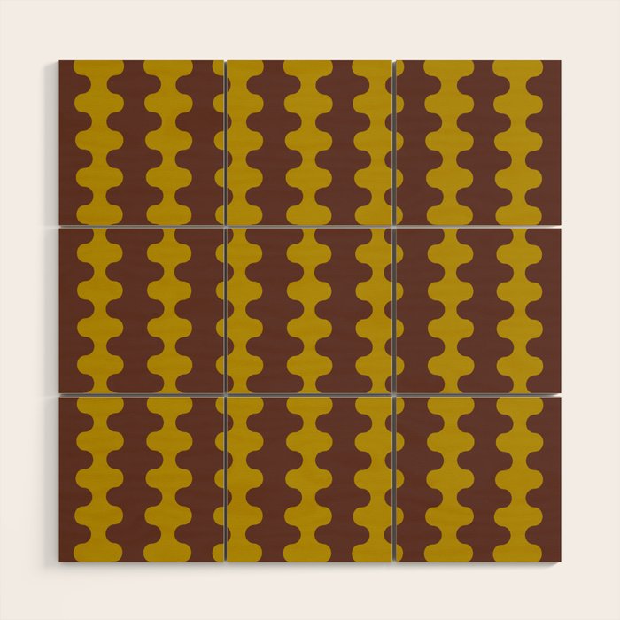 Retro Stripes Wavy Ogee A-Go-Go Vertical Pattern in Dark Brown and Chartreuse Olive Yellow Wood Wall Art Gallery Image 1