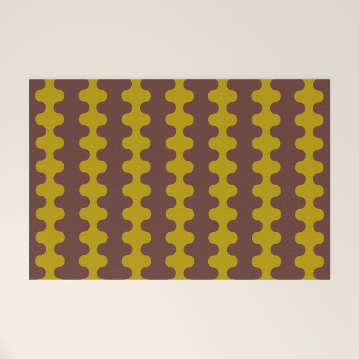 Retro Stripes Wavy Ogee A-Go-Go Vertical Pattern in Dark Brown and Chartreuse Olive Yellow Welcome Mat Gallery Image 1