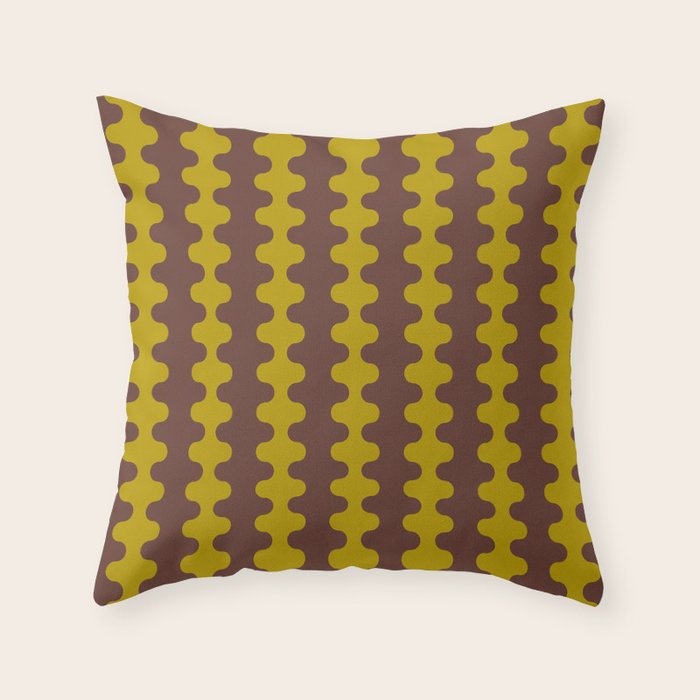 Retro Stripes Wavy Ogee A-Go-Go Vertical Pattern in Dark Brown and Chartreuse Olive Yellow Throw Pillow Gallery Image 6