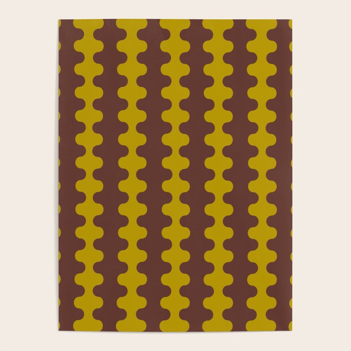 Retro Stripes Wavy Ogee A-Go-Go Vertical Pattern in Dark Brown and Chartreuse Olive Yellow Poster Gallery Image 4