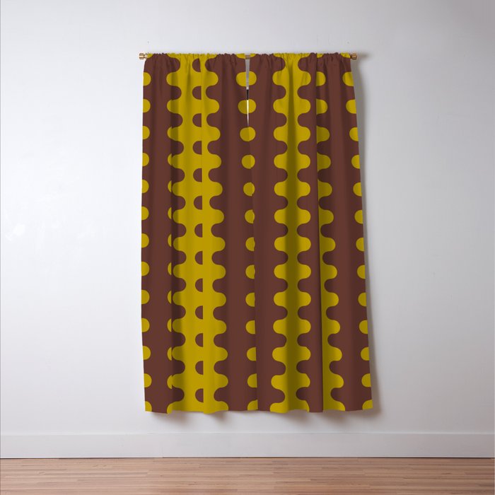 Retro Stripes Wavy Ogee A-Go-Go Vertical Pattern in Dark Brown and Chartreuse Olive Yellow Window Curtain Gallery Image 3
