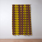 Retro Stripes Wavy Ogee A-Go-Go Vertical Pattern in Dark Brown and Chartreuse Olive Yellow Window Curtain Gallery Image 3