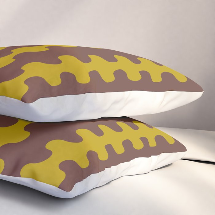 Retro Stripes Wavy Ogee A-Go-Go Vertical Pattern in Dark Brown and Chartreuse Olive Yellow Pillow Sham Gallery Image 3