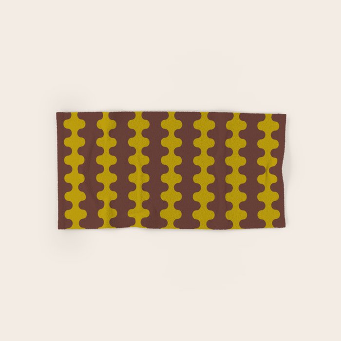 Retro Stripes Wavy Ogee A-Go-Go Vertical Pattern in Dark Brown and Chartreuse Olive Yellow Bath Towel Gallery Image 1