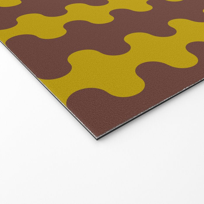 Retro Stripes Wavy Ogee A-Go-Go Vertical Pattern in Dark Brown and Chartreuse Olive Yellow Welcome Mat Gallery Image 2