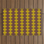 Retro Stripes Wavy Ogee A-Go-Go Vertical Pattern in Dark Brown and Chartreuse Olive Yellow Outdoor Rug Gallery Image 1