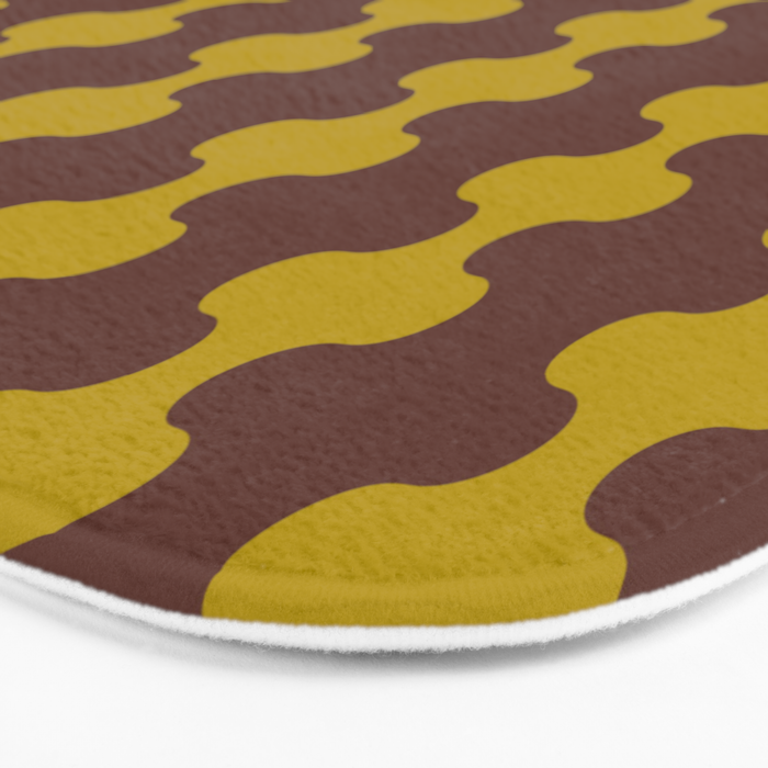 Retro Stripes Wavy Ogee A-Go-Go Vertical Pattern in Dark Brown and Chartreuse Olive Yellow Bath Mat Gallery Image 3