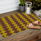 Retro Stripes Wavy Ogee A-Go-Go Vertical Pattern in Dark Brown and Chartreuse Olive Yellow Outdoor Rug Gallery Image 2