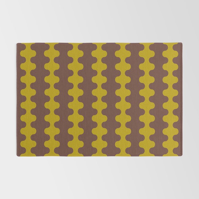 Retro Stripes Wavy Ogee A-Go-Go Vertical Pattern in Dark Brown and Chartreuse Olive Yellow Rug Gallery Image 2