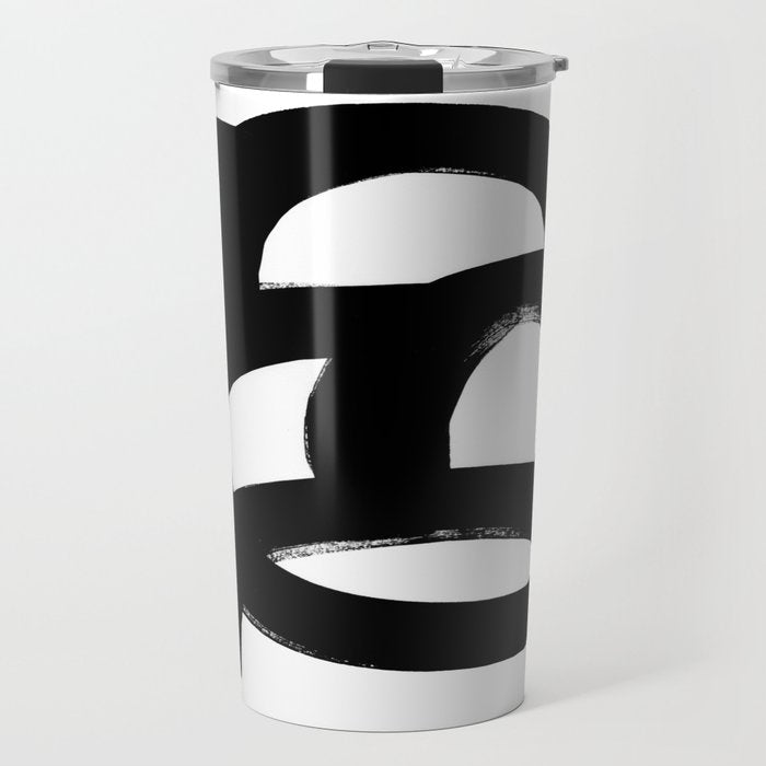 Black & White Minimalist Abstract Mid century Ink Art Dark Brush Strokes Travel Mug Gallery Image 1