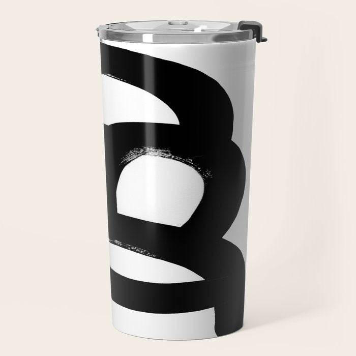 Black & White Minimalist Abstract Mid century Ink Art Dark Brush Strokes Travel Mug Gallery Image 2