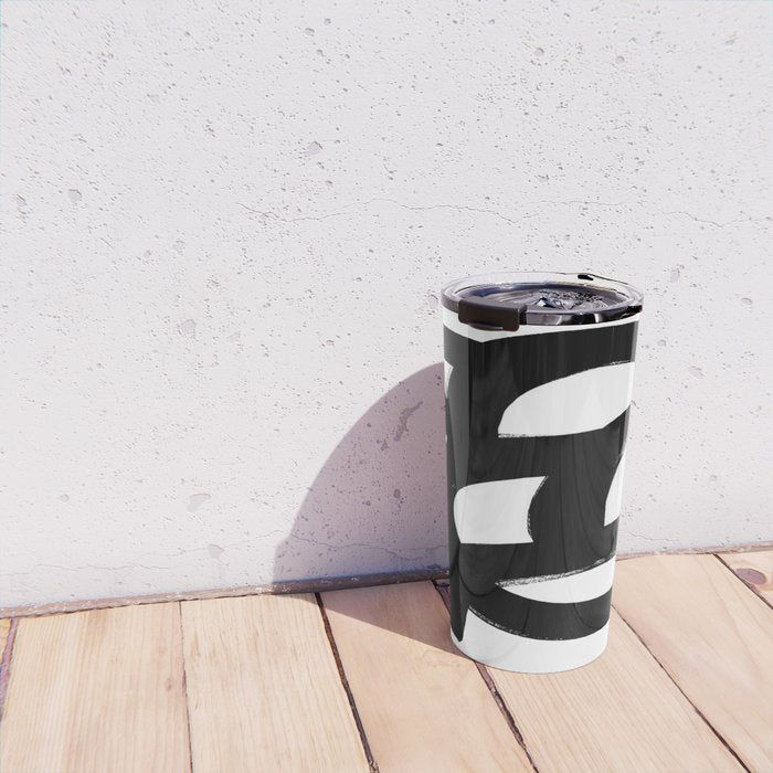 Black & White Minimalist Abstract Mid century Ink Art Dark Brush Strokes Travel Mug Gallery Image 4