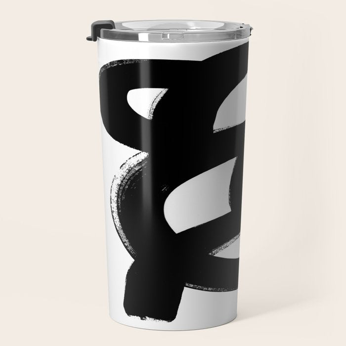 Black & White Minimalist Abstract Mid century Ink Art Dark Brush Strokes Travel Mug Gallery Image 3