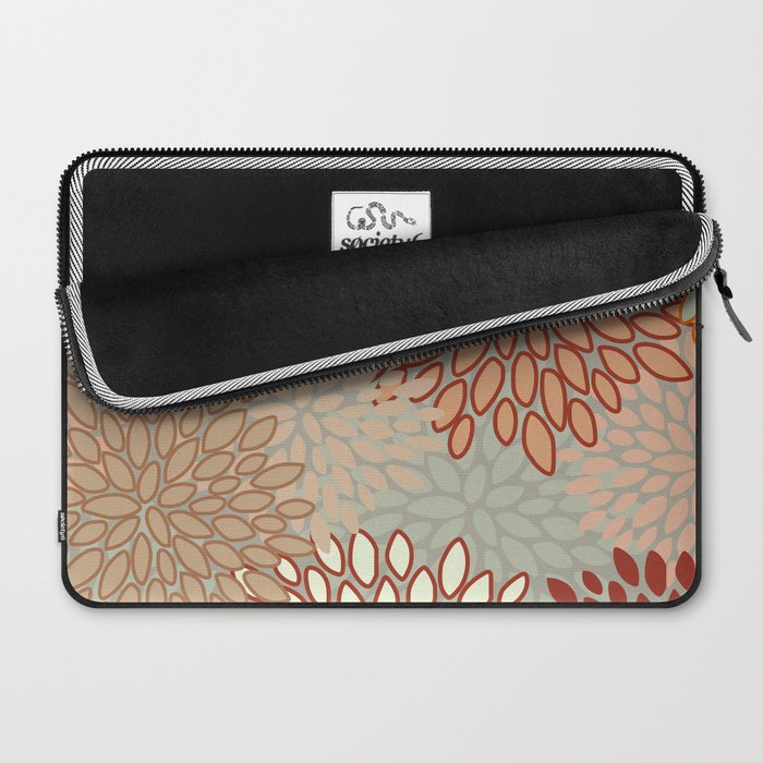 Festive, Floral Prints, Green, Terracotta, Red, Coloured Prints Laptop Sleeve Gallery Image 2