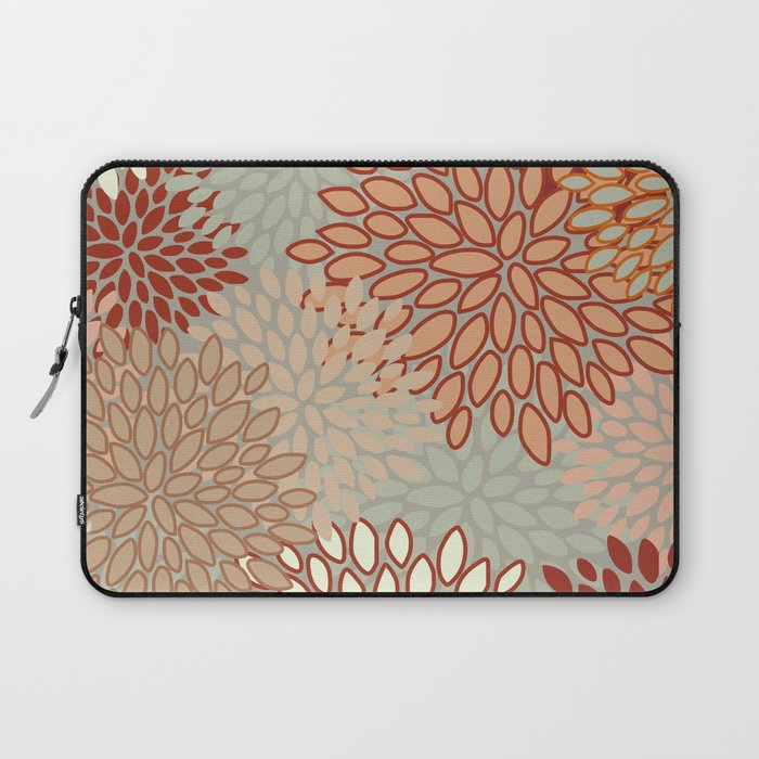 Festive, Floral Prints, Green, Terracotta, Red, Coloured Prints Laptop Sleeve Gallery Image 1