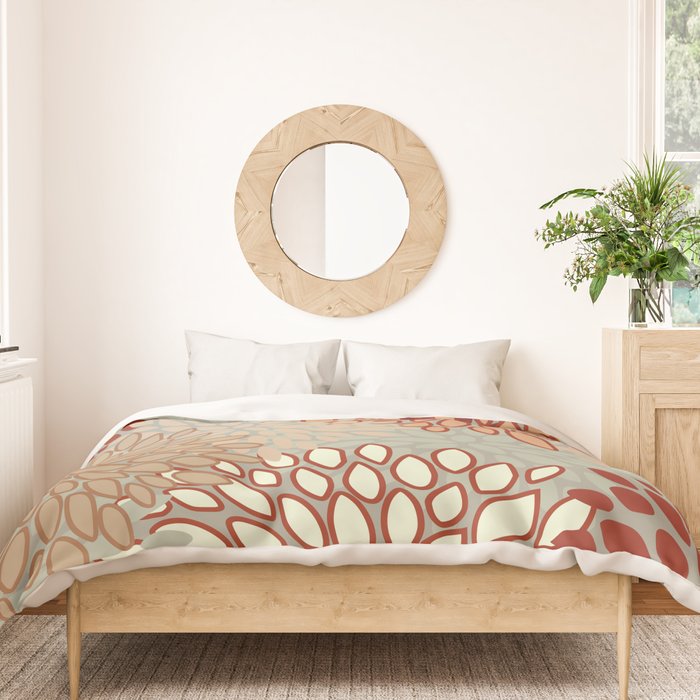Festive, Floral Prints, Green, Terracotta, Red, Coloured Prints Duvet Cover Gallery Image 3