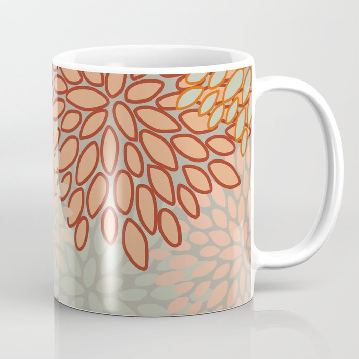 Festive, Floral Prints, Green, Terracotta, Red, Coloured Prints Coffee Mug Gallery Image 1