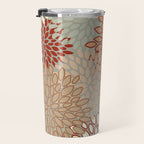 Festive, Floral Prints, Green, Terracotta, Red, Coloured Prints Travel Mug Gallery Image 3