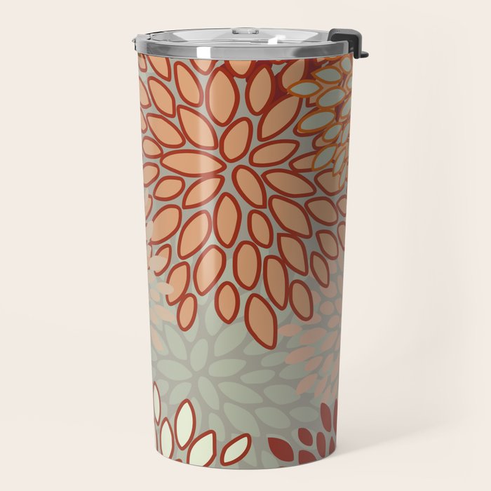 Festive, Floral Prints, Green, Terracotta, Red, Coloured Prints Travel Mug Gallery Image 2