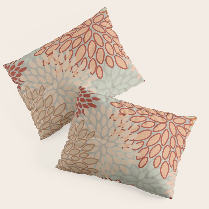 Festive, Floral Prints, Green, Terracotta, Red, Coloured Prints Pillow Sham Gallery Image 3