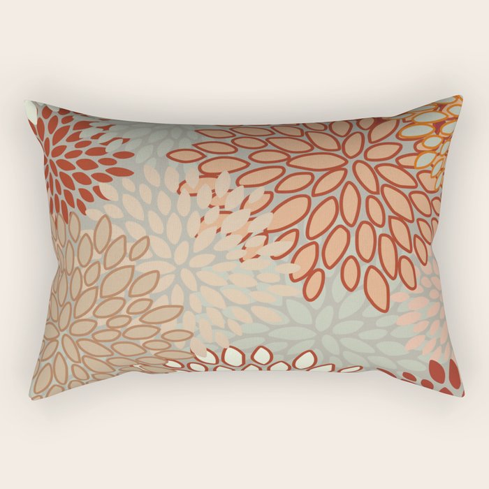 Festive, Floral Prints, Green, Terracotta, Red, Coloured Prints Rectangular Pillow Gallery Image 2