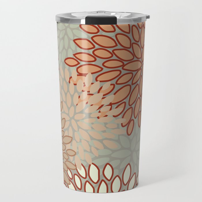 Festive, Floral Prints, Green, Terracotta, Red, Coloured Prints Travel Mug Gallery Image 1