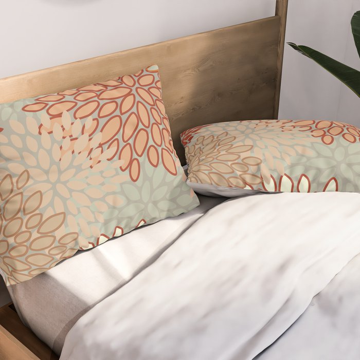 Festive, Floral Prints, Green, Terracotta, Red, Coloured Prints Pillow Sham Gallery Image 2