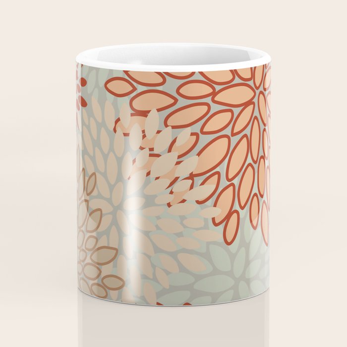 Festive, Floral Prints, Green, Terracotta, Red, Coloured Prints Coffee Mug Gallery Image 4