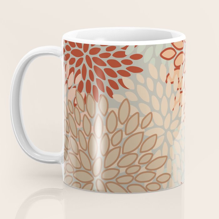 Festive, Floral Prints, Green, Terracotta, Red, Coloured Prints Coffee Mug Gallery Image 3