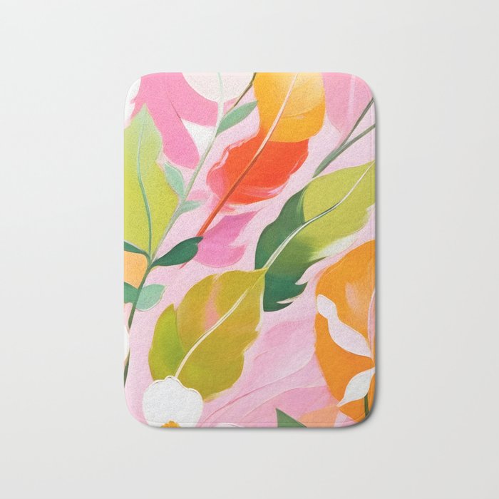 Pastelchio, Pastel Floral Botanical Spring, Flowers Blush Blossom Pink Garden Painting, Bohemian Chic Subdued Nature Plants Bath Mat Gallery Image 1