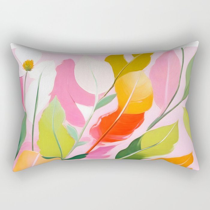 Pastelchio, Pastel Floral Botanical Spring, Flowers Blush Blossom Pink Garden Painting, Bohemian Chic Subdued Nature Plants Rectangular Pillow Gallery Image 1