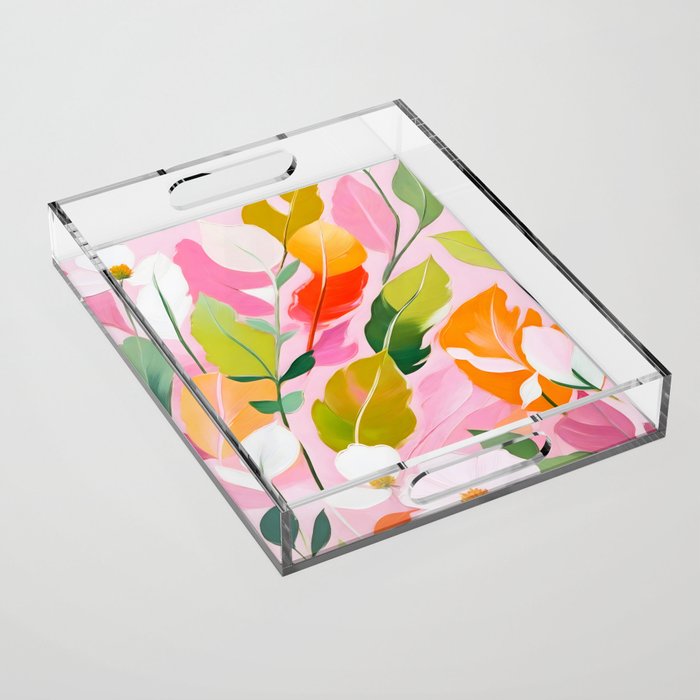 Pastelchio, Pastel Floral Botanical Spring, Flowers Blush Blossom Pink Garden Painting, Bohemian Chic Subdued Nature Plants Acrylic Tray Gallery Image 1