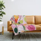 Pastelchio, Pastel Floral Botanical Spring, Flowers Blush Blossom Pink Garden Painting, Bohemian Chic Subdued Nature Plants Throw Blanket Gallery Image 1
