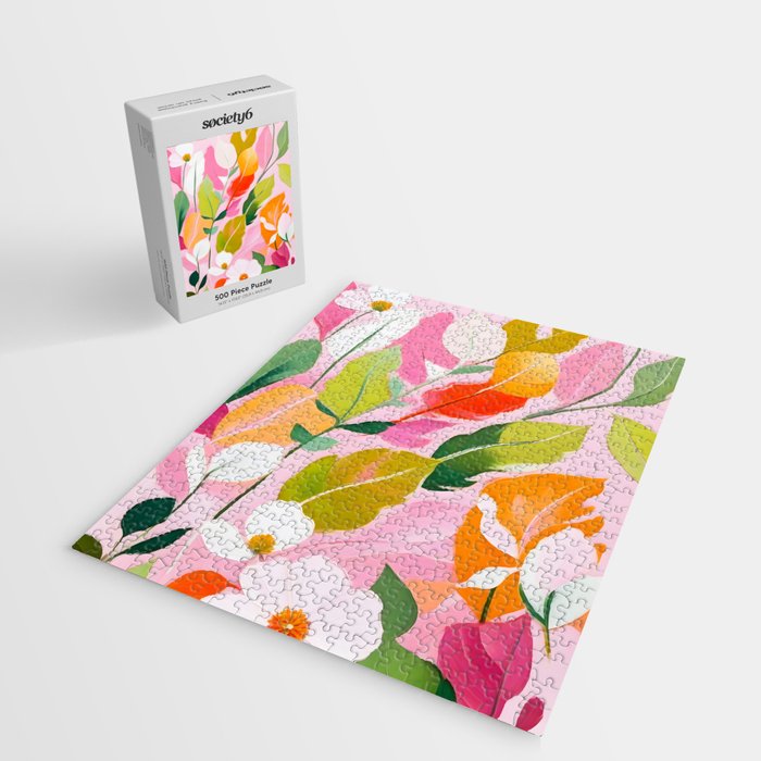 Pastelchio, Pastel Floral Botanical Spring, Flowers Blush Blossom Pink Garden Painting, Bohemian Chic Subdued Nature Plants Jigsaw Puzzle Gallery Image 2