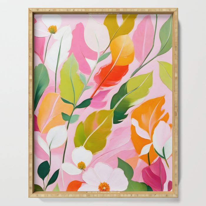 Pastelchio, Pastel Floral Botanical Spring, Flowers Blush Blossom Pink Garden Painting, Bohemian Chic Subdued Nature Plants Serving Tray Gallery Image 1